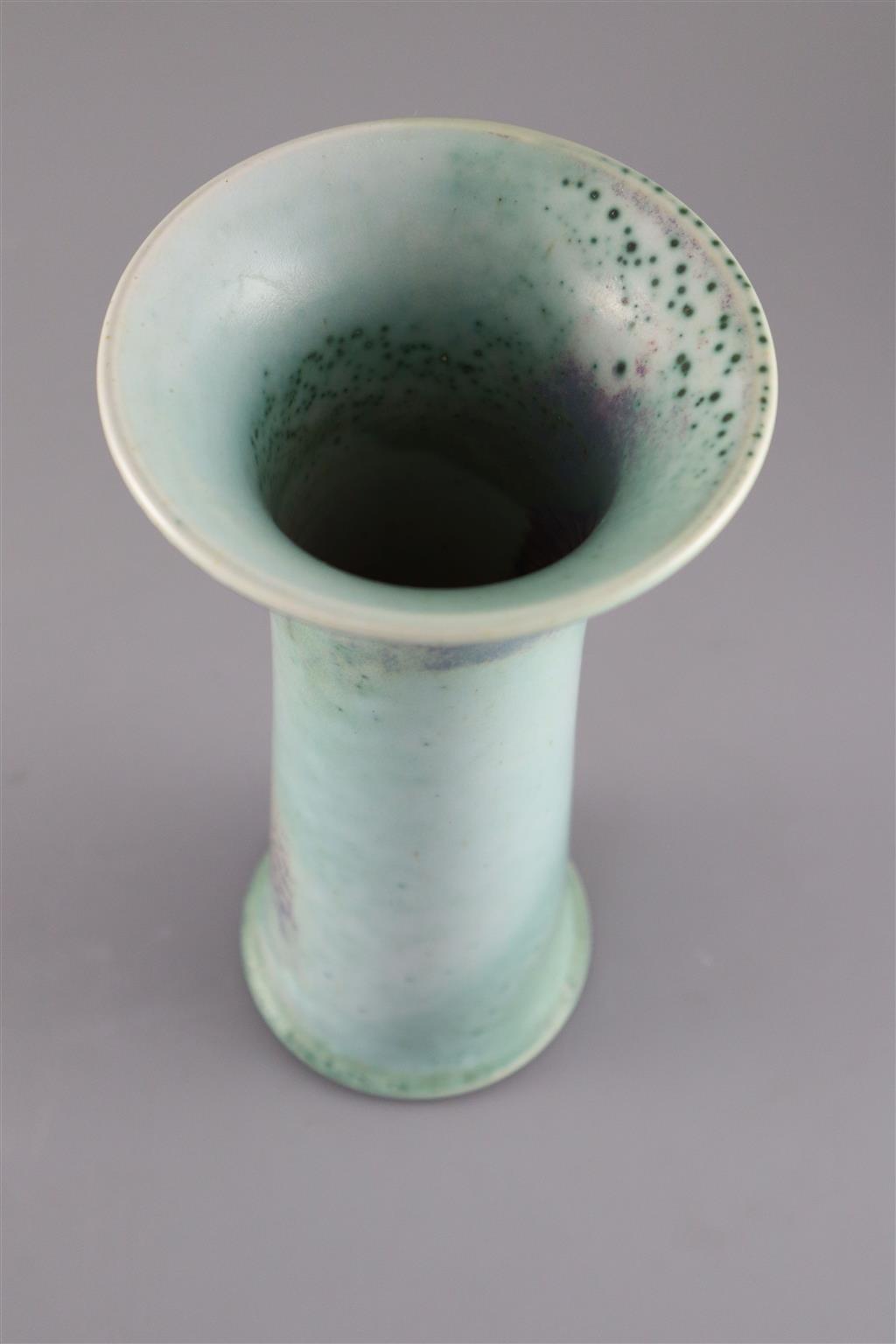 A Ruskin high fired tapering strumpet vase, dated 1909, 24.5cm high